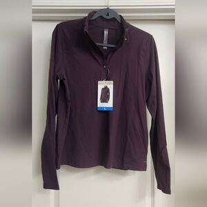 Mondetta Women's Quarter Zip Dark Purple Long Sleeve Active Ribbed Top